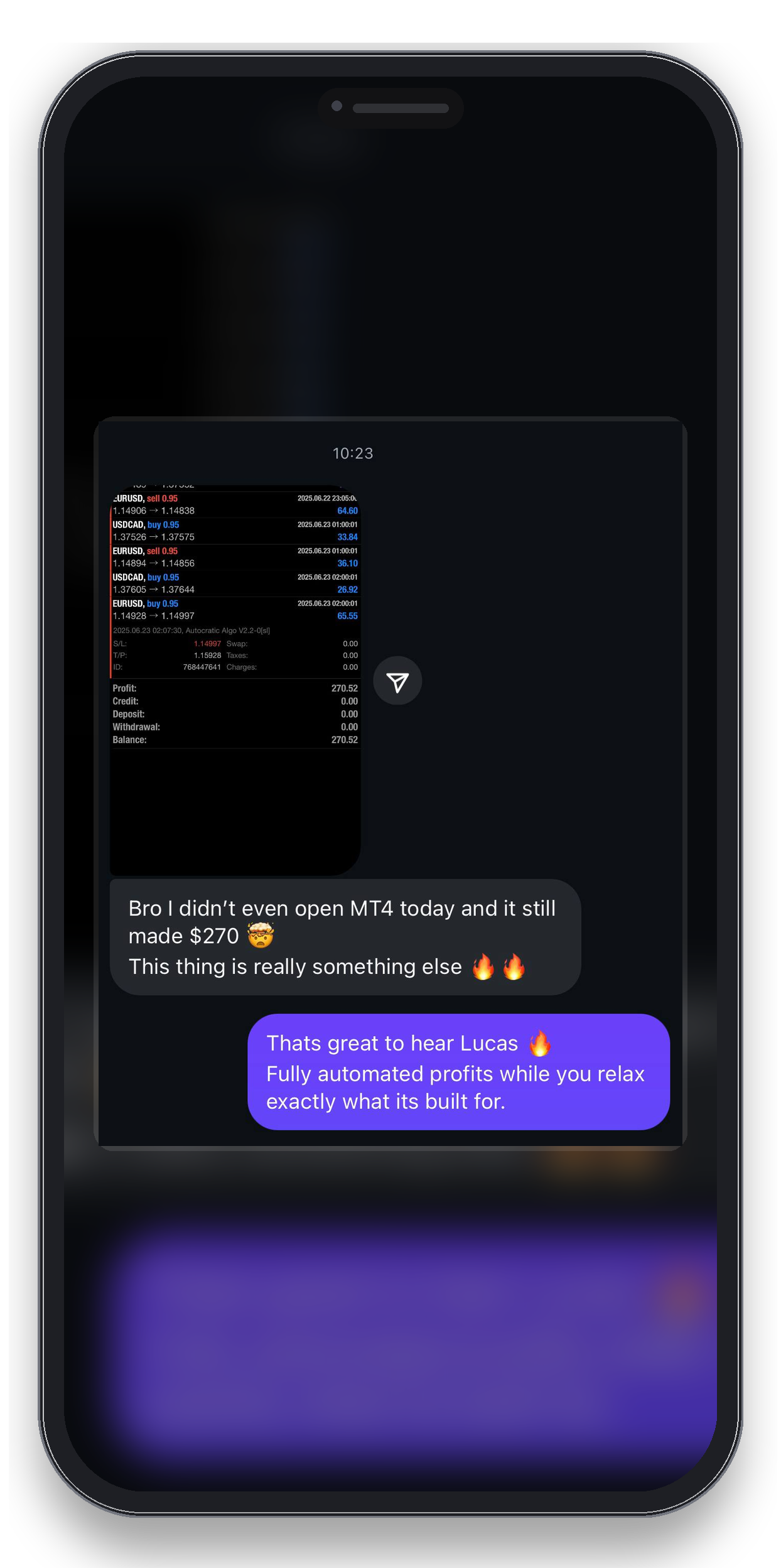 Client review 1 — verified trading result from Telegram community