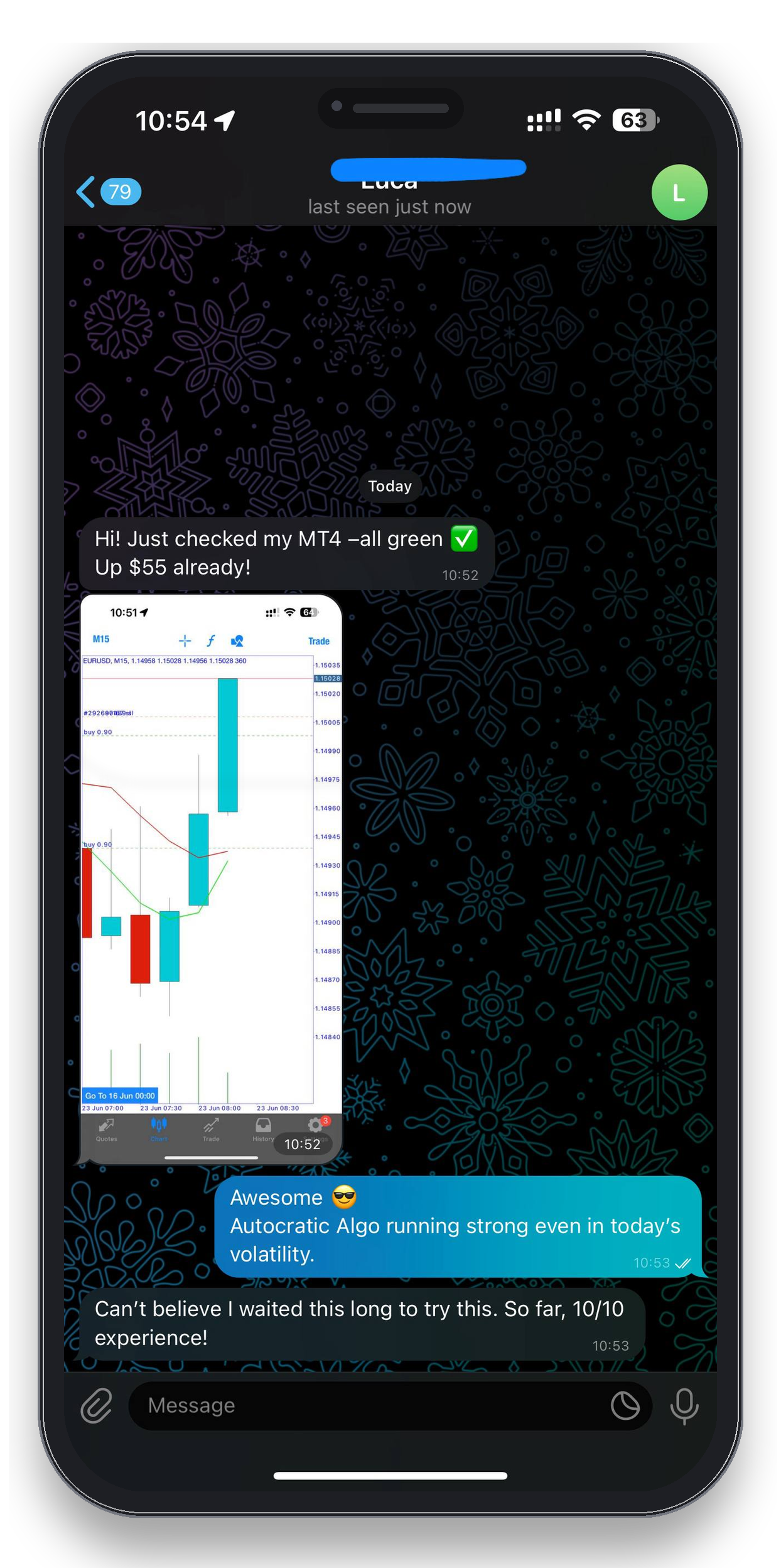 Client review 2 — verified trading result from Telegram community