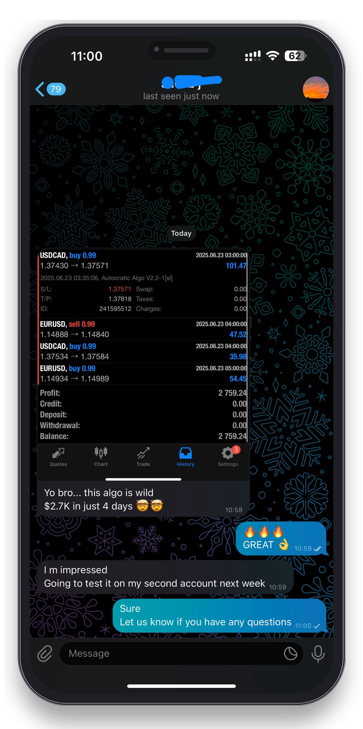Client review 3 — verified trading result from Telegram community
