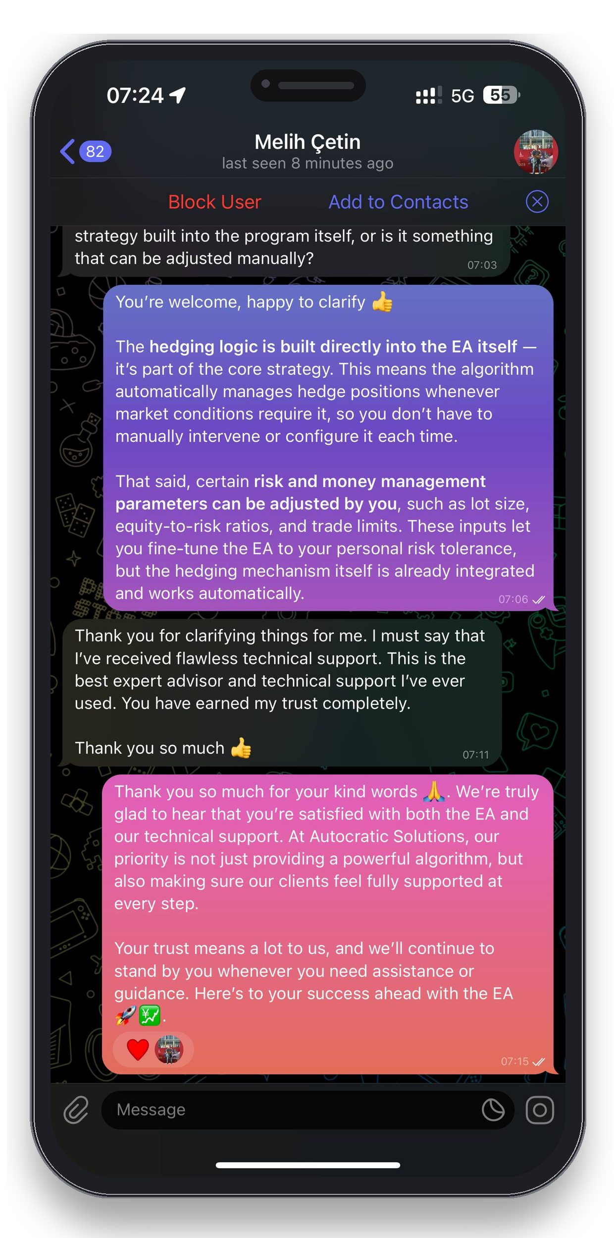 Client review 7 — verified trading result from Telegram community