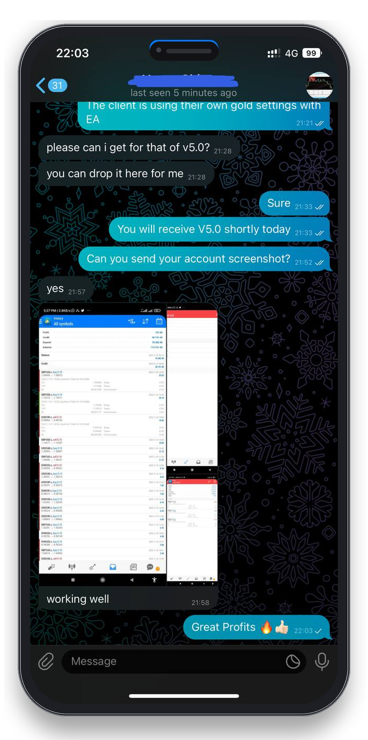 Client review 11 — verified trading result from Telegram community