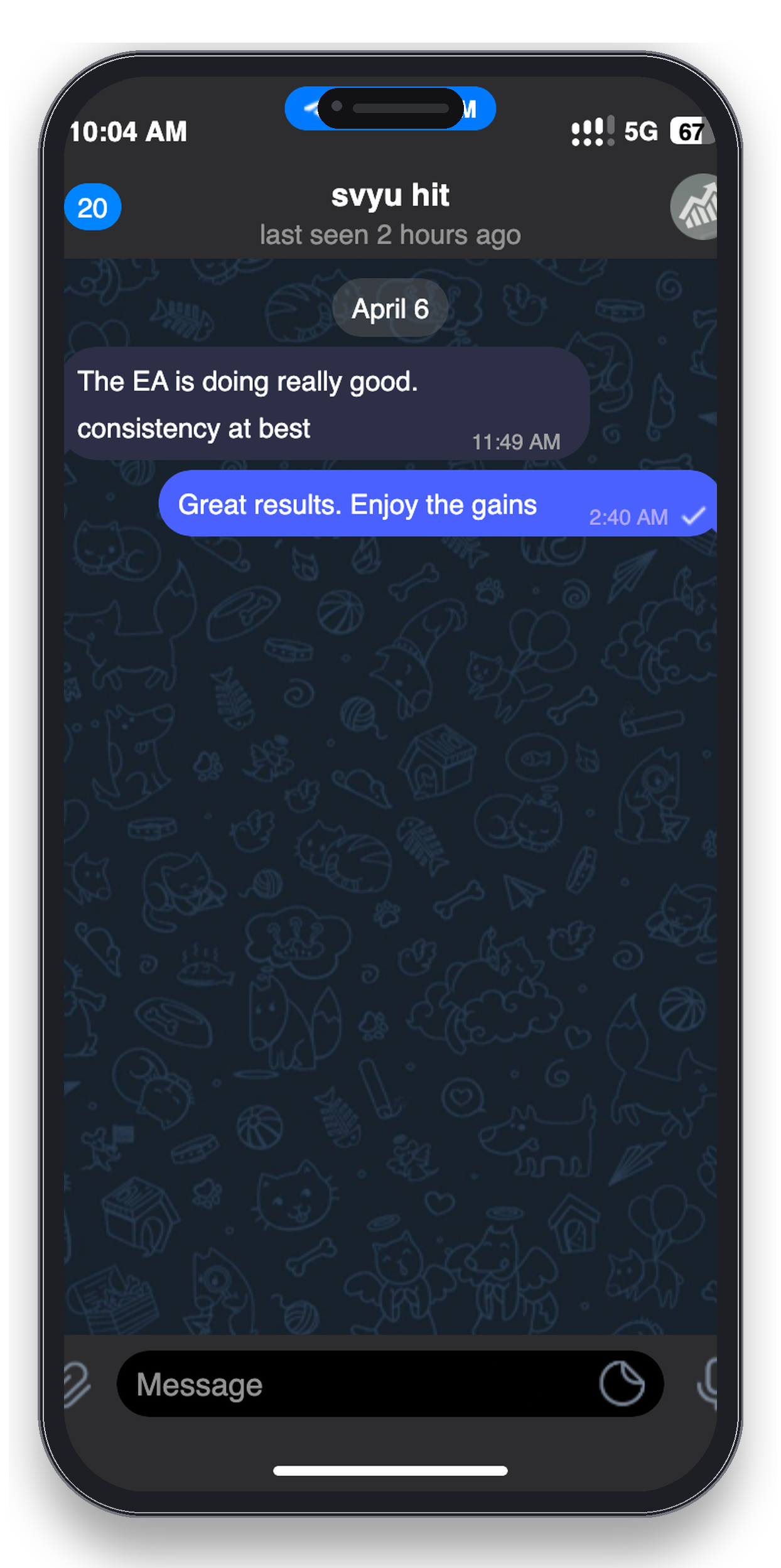 Client review 19 — verified trading result from Telegram community